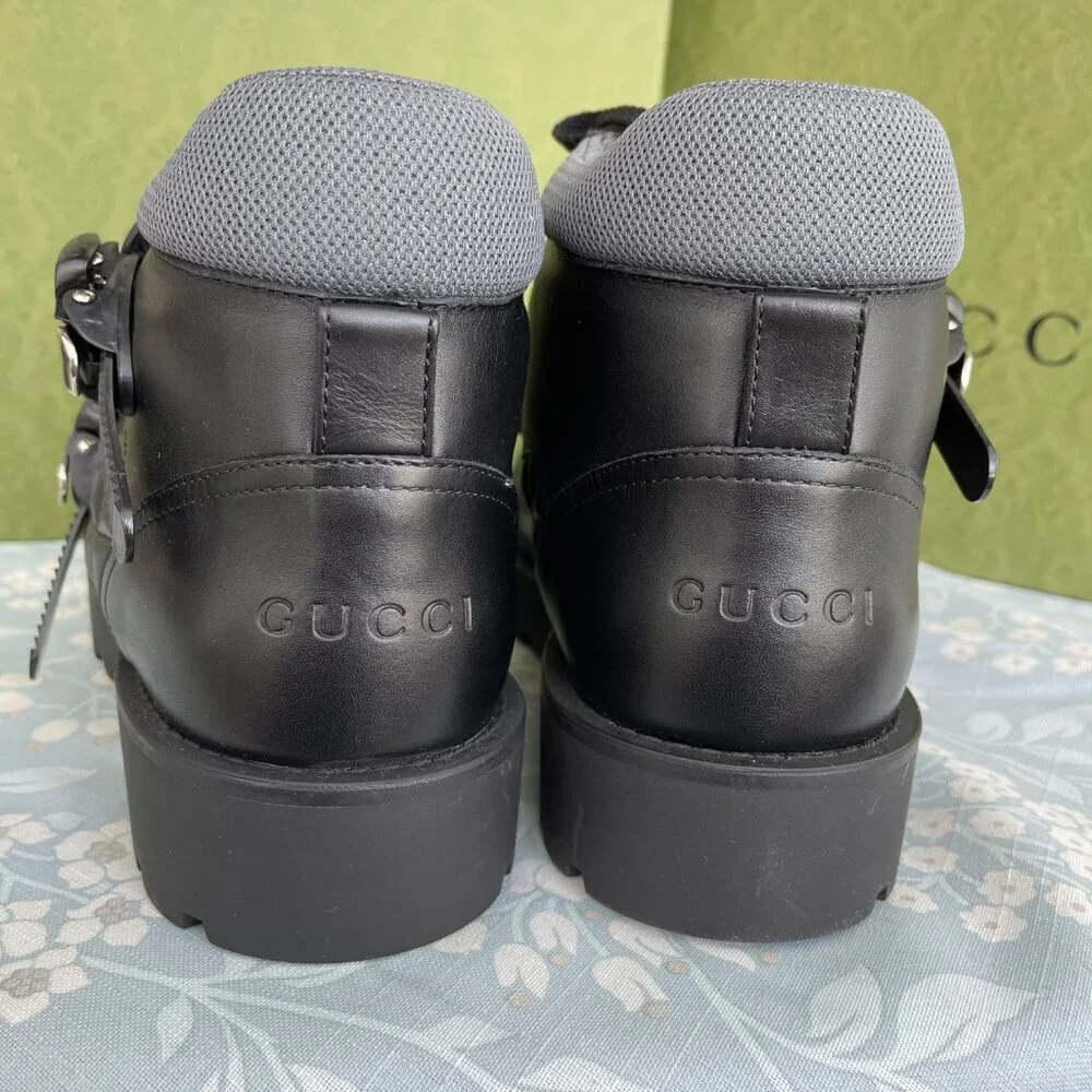 Gucci 718665 Black Leather Quebec Hi-top Calf Men's Sneakers Shoe, Sz G10‎